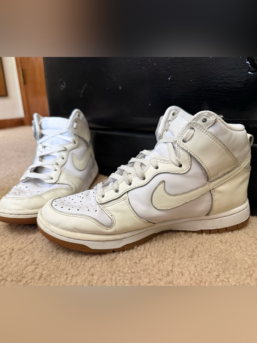 Nike Women's Mid-Top Sneakers in White and Beige with Gum Outsole